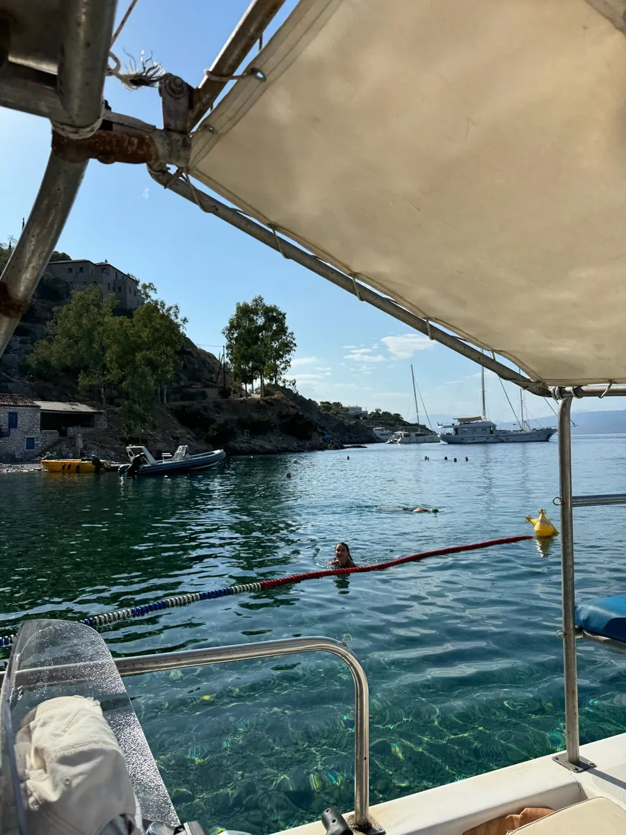 The harbour seen from under a boat's awning